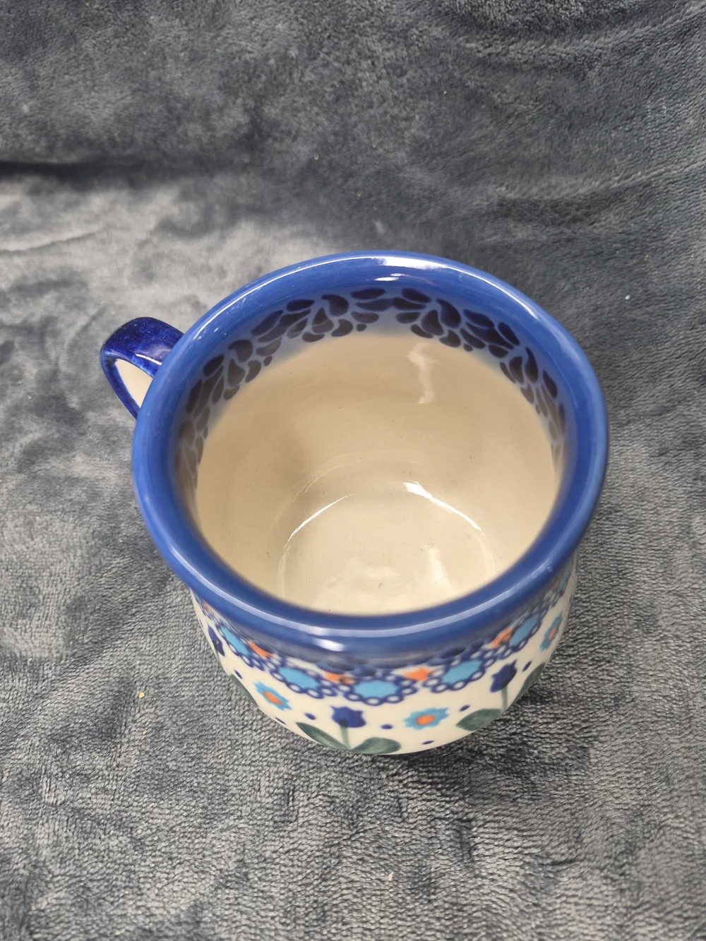 Polished Pottery 11oz Bubble Mug Blue Tulips Garden Unikat Hand Made Portland